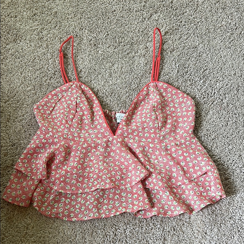 Dress Forum Pink and White Ruffled Peplum Camisole